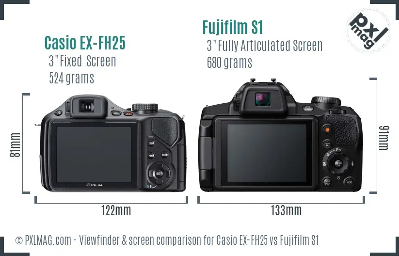 Casio EX-FH25 vs Fujifilm S1 Screen and Viewfinder comparison