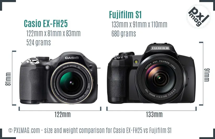 Casio EX-FH25 vs Fujifilm S1 size comparison