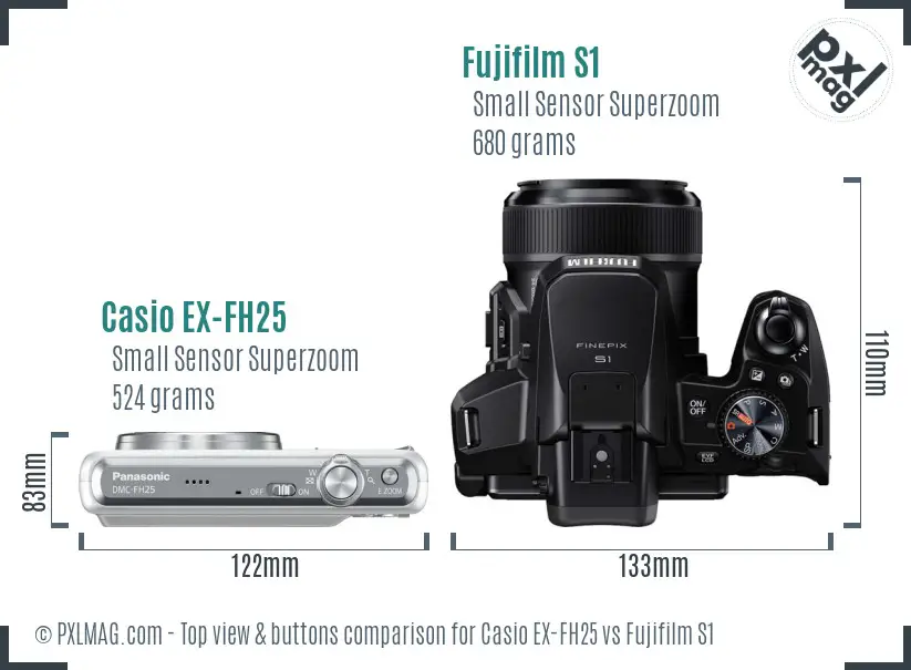 Casio EX-FH25 vs Fujifilm S1 top view buttons comparison