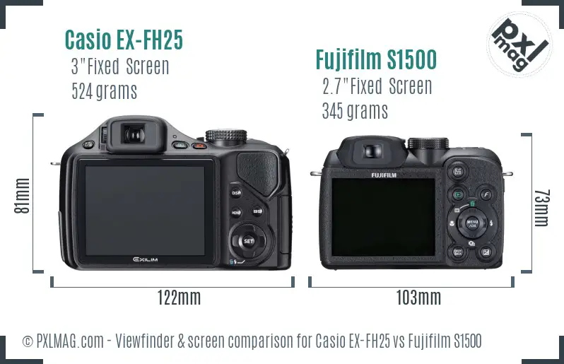 Casio EX-FH25 vs Fujifilm S1500 Screen and Viewfinder comparison