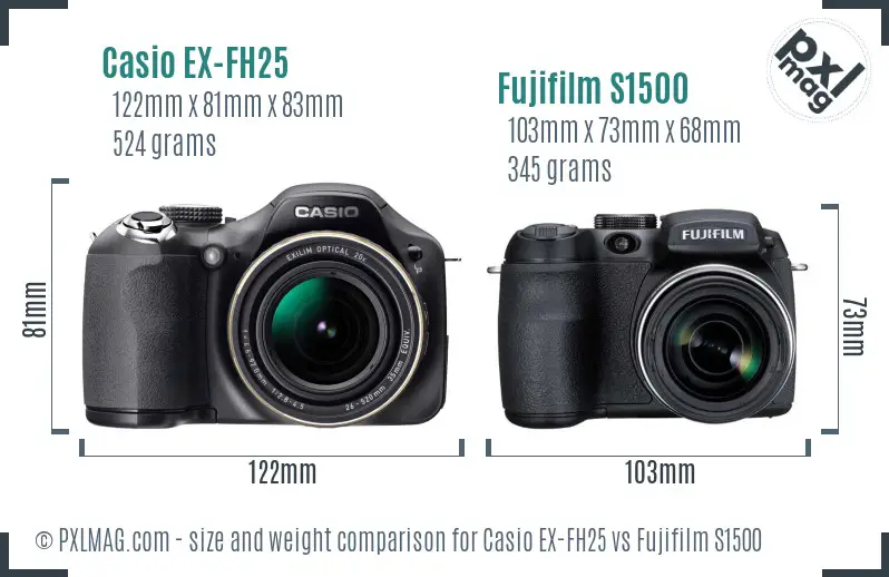 Casio EX-FH25 vs Fujifilm S1500 size comparison