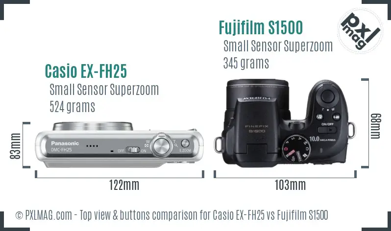 Casio EX-FH25 vs Fujifilm S1500 top view buttons comparison