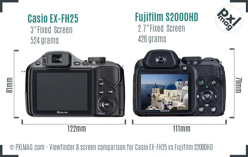 Casio EX-FH25 vs Fujifilm S2000HD Screen and Viewfinder comparison