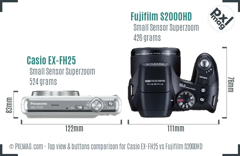 Casio EX-FH25 vs Fujifilm S2000HD top view buttons comparison