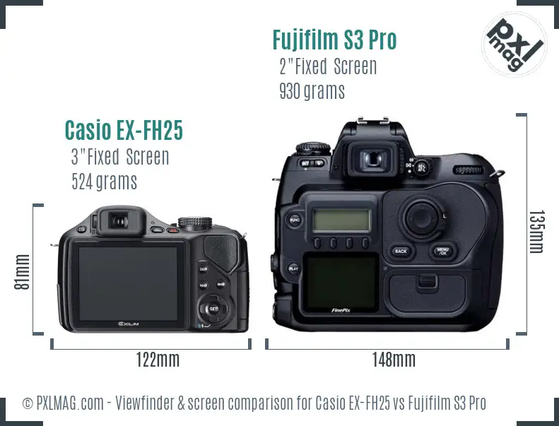 Casio EX-FH25 vs Fujifilm S3 Pro Screen and Viewfinder comparison