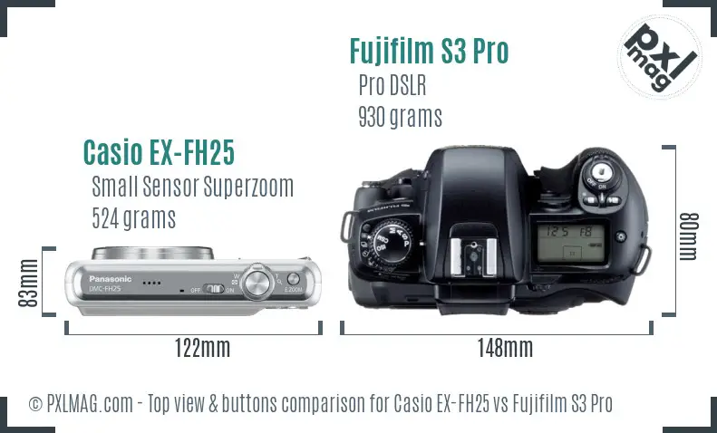 Casio EX-FH25 vs Fujifilm S3 Pro top view buttons comparison