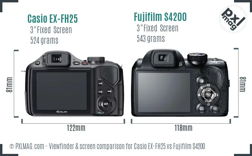 Casio EX-FH25 vs Fujifilm S4200 Screen and Viewfinder comparison