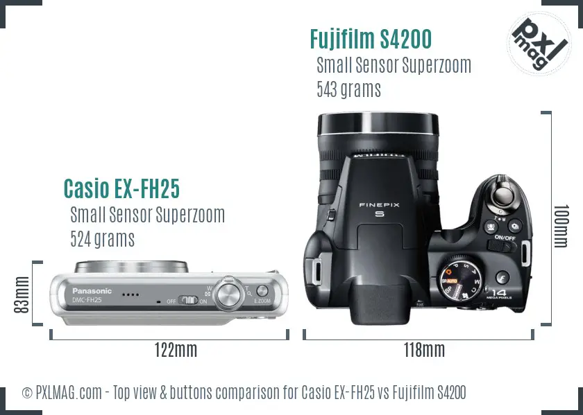 Casio EX-FH25 vs Fujifilm S4200 top view buttons comparison