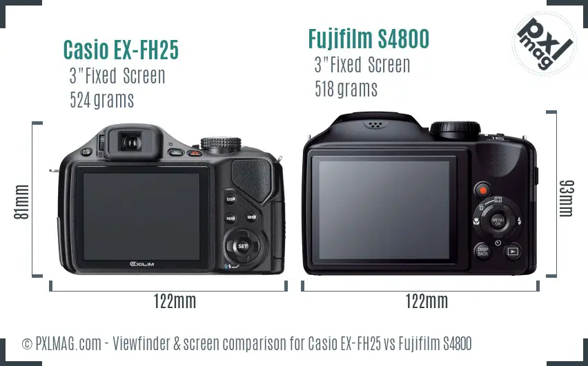 Casio EX-FH25 vs Fujifilm S4800 Screen and Viewfinder comparison
