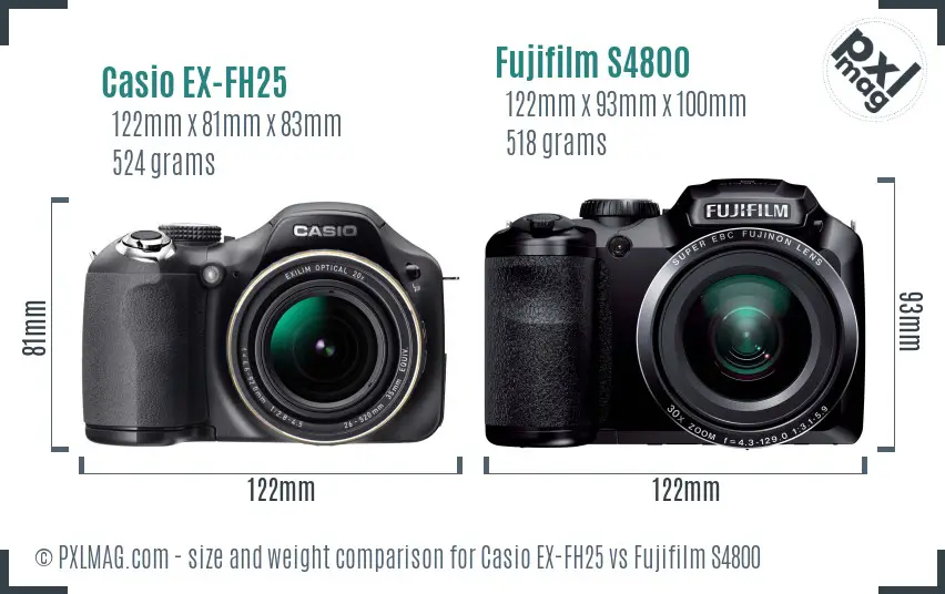 Casio EX-FH25 vs Fujifilm S4800 size comparison