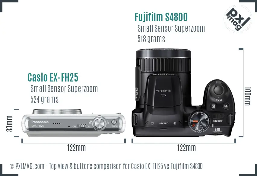 Casio EX-FH25 vs Fujifilm S4800 top view buttons comparison