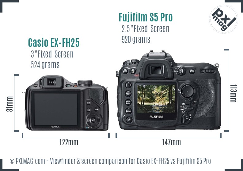 Casio EX-FH25 vs Fujifilm S5 Pro Screen and Viewfinder comparison