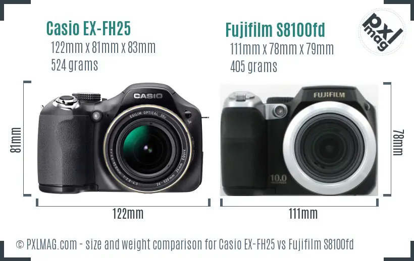 Casio EX-FH25 vs Fujifilm S8100fd size comparison