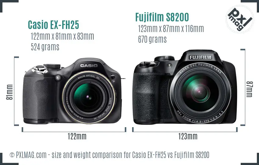 Casio EX-FH25 vs Fujifilm S8200 size comparison
