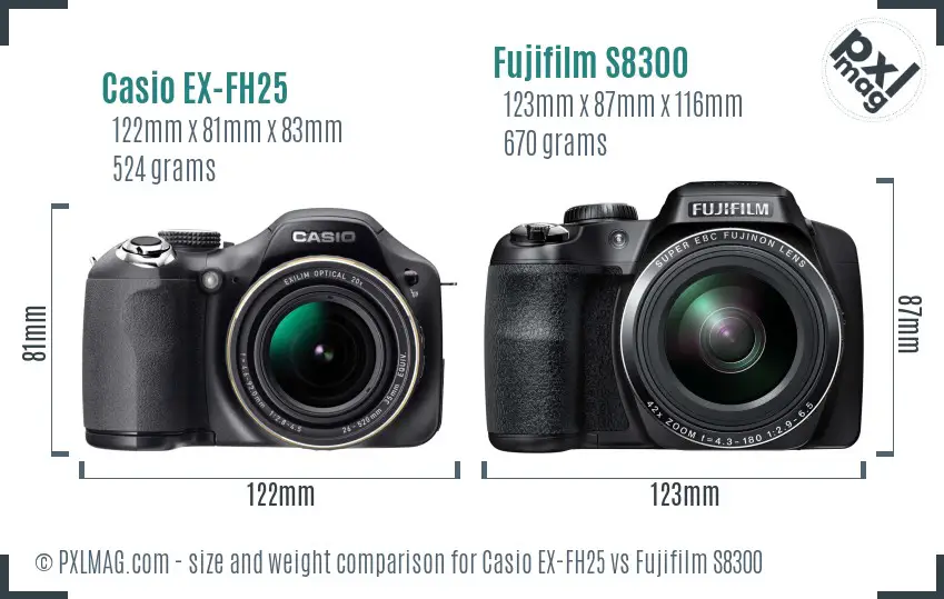 Casio EX-FH25 vs Fujifilm S8300 size comparison