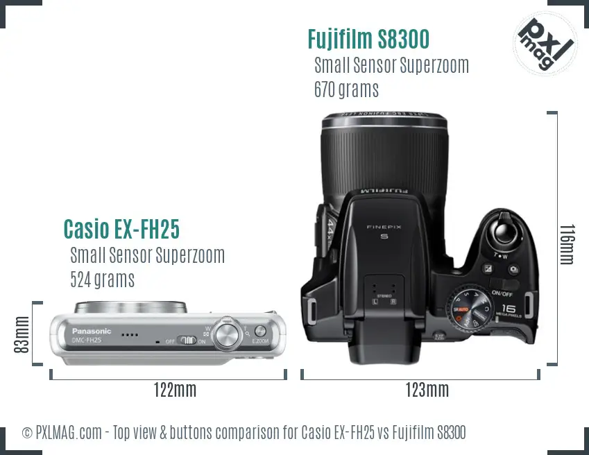 Casio EX-FH25 vs Fujifilm S8300 top view buttons comparison