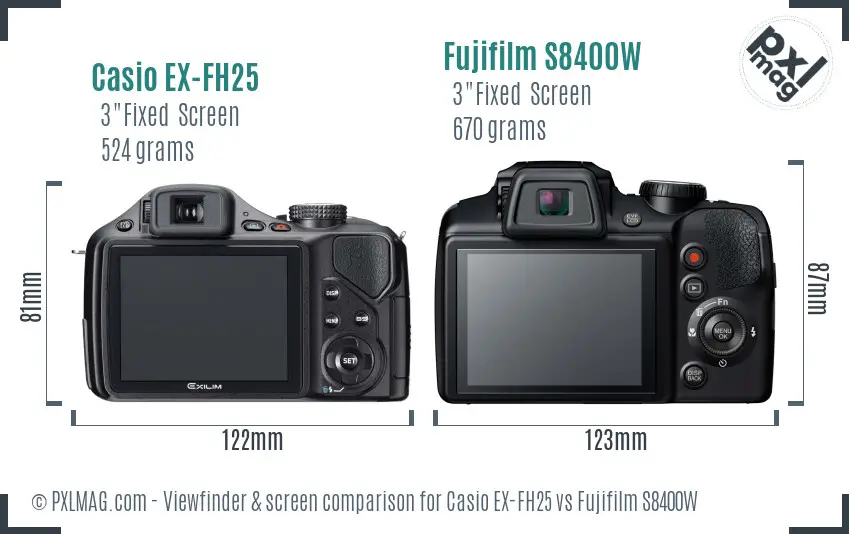 Casio EX-FH25 vs Fujifilm S8400W Screen and Viewfinder comparison