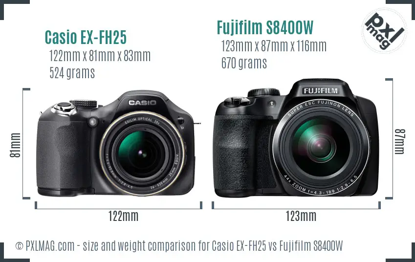 Casio EX-FH25 vs Fujifilm S8400W size comparison