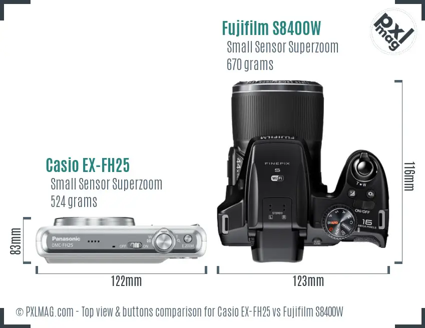 Casio EX-FH25 vs Fujifilm S8400W top view buttons comparison
