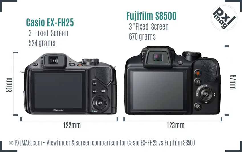 Casio EX-FH25 vs Fujifilm S8500 Screen and Viewfinder comparison