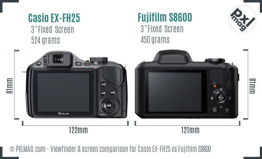 Casio EX-FH25 vs Fujifilm S8600 Screen and Viewfinder comparison