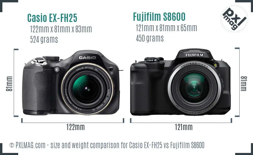 Casio EX-FH25 vs Fujifilm S8600 size comparison