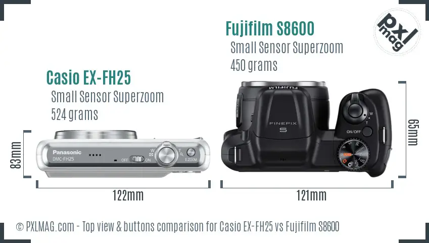 Casio EX-FH25 vs Fujifilm S8600 top view buttons comparison