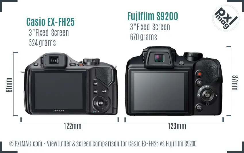 Casio EX-FH25 vs Fujifilm S9200 Screen and Viewfinder comparison