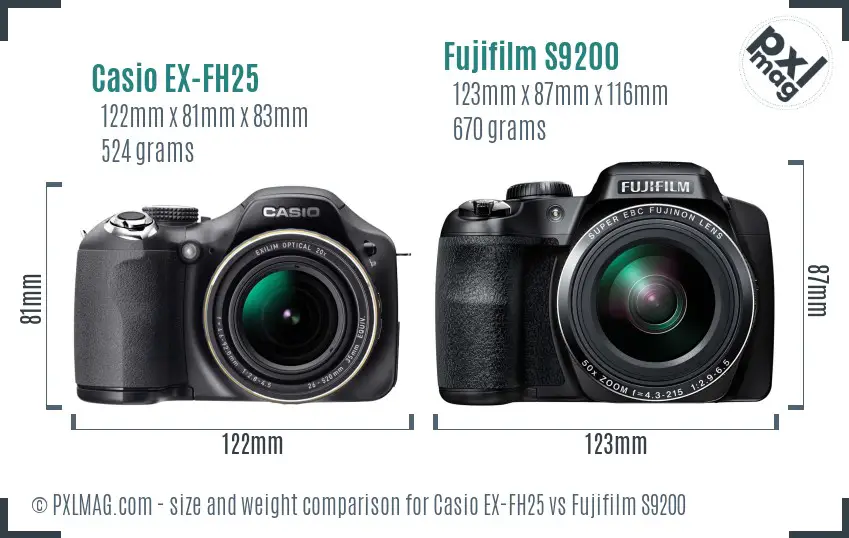 Casio EX-FH25 vs Fujifilm S9200 size comparison