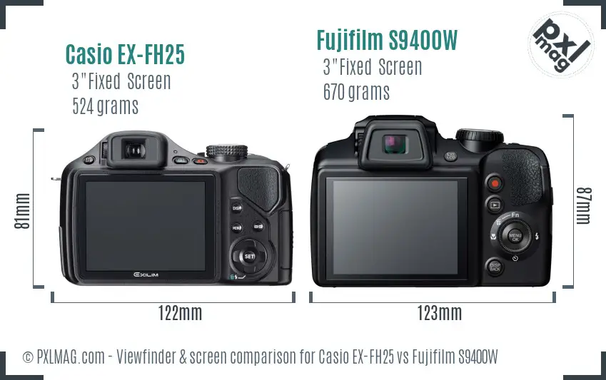 Casio EX-FH25 vs Fujifilm S9400W Screen and Viewfinder comparison