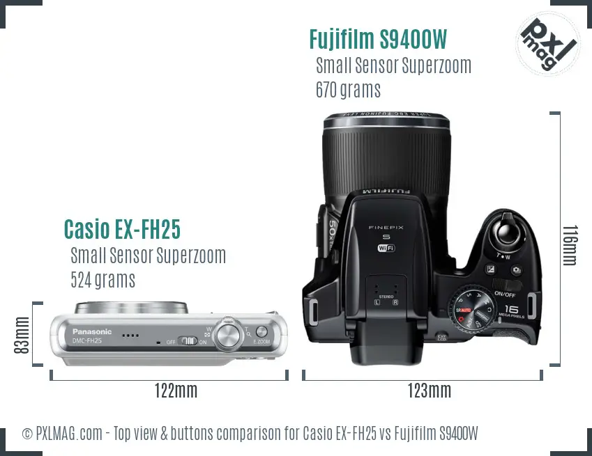 Casio EX-FH25 vs Fujifilm S9400W top view buttons comparison