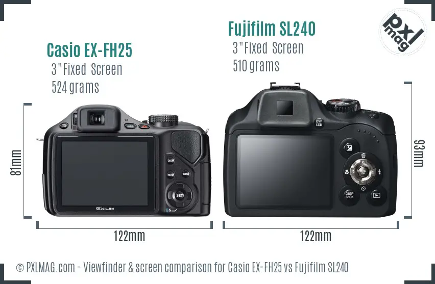 Casio EX-FH25 vs Fujifilm SL240 Screen and Viewfinder comparison