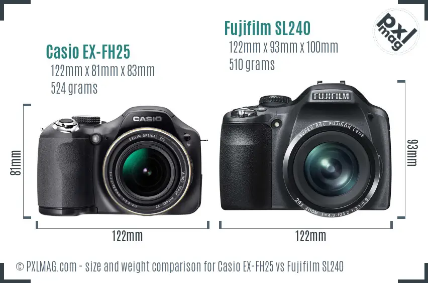 Casio EX-FH25 vs Fujifilm SL240 size comparison