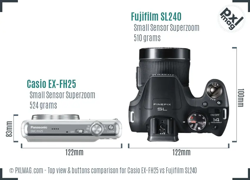 Casio EX-FH25 vs Fujifilm SL240 top view buttons comparison
