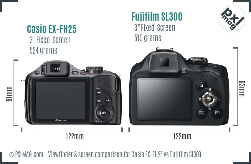 Casio EX-FH25 vs Fujifilm SL300 Screen and Viewfinder comparison