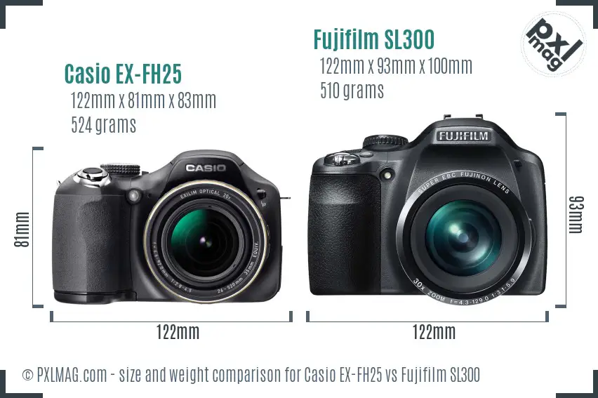 Casio EX-FH25 vs Fujifilm SL300 size comparison