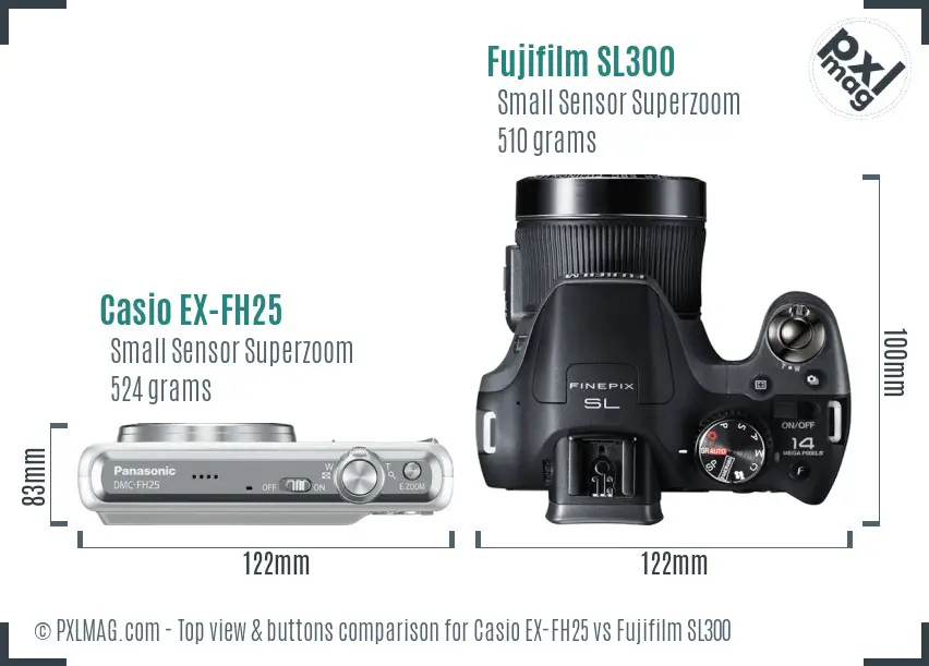 Casio EX-FH25 vs Fujifilm SL300 top view buttons comparison