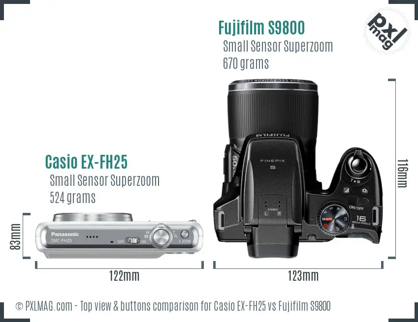 Casio EX-FH25 vs Fujifilm S9800 top view buttons comparison