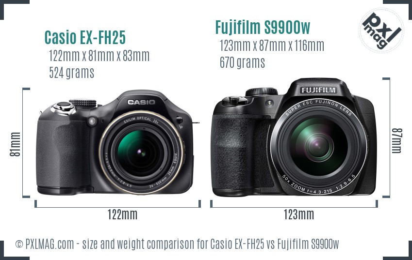 Casio EX-FH25 vs Fujifilm S9900w size comparison