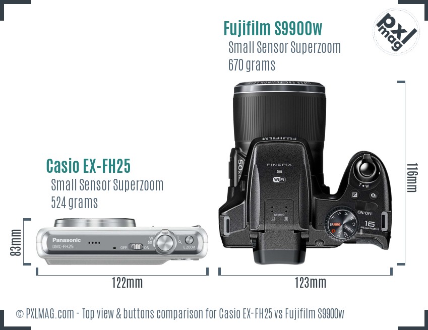 Casio EX-FH25 vs Fujifilm S9900w top view buttons comparison
