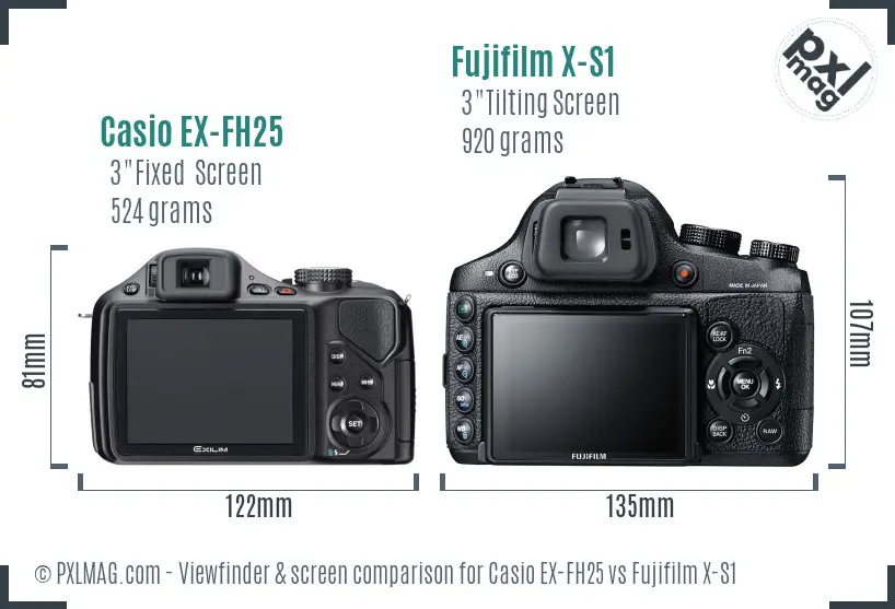 Casio EX-FH25 vs Fujifilm X-S1 Screen and Viewfinder comparison