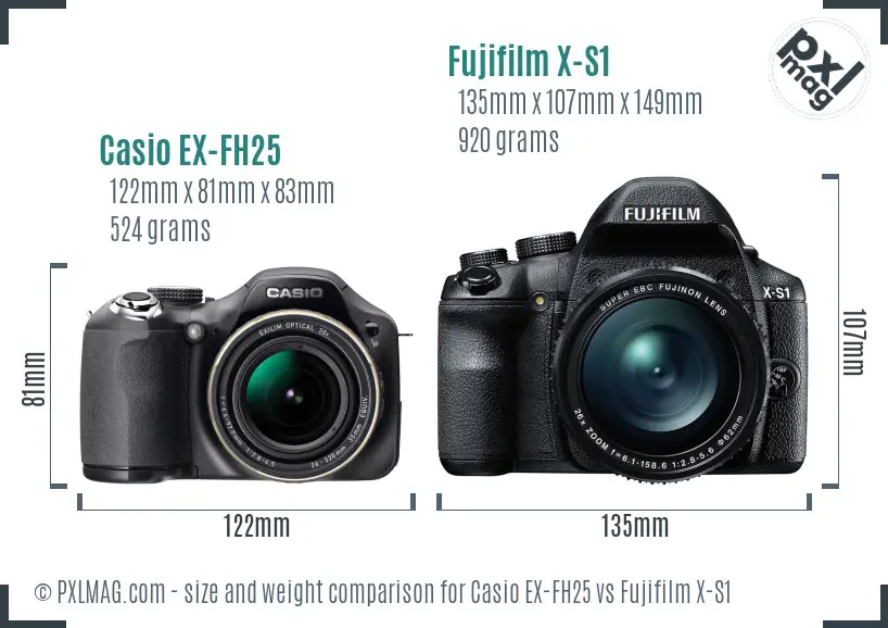 Casio EX-FH25 vs Fujifilm X-S1 size comparison