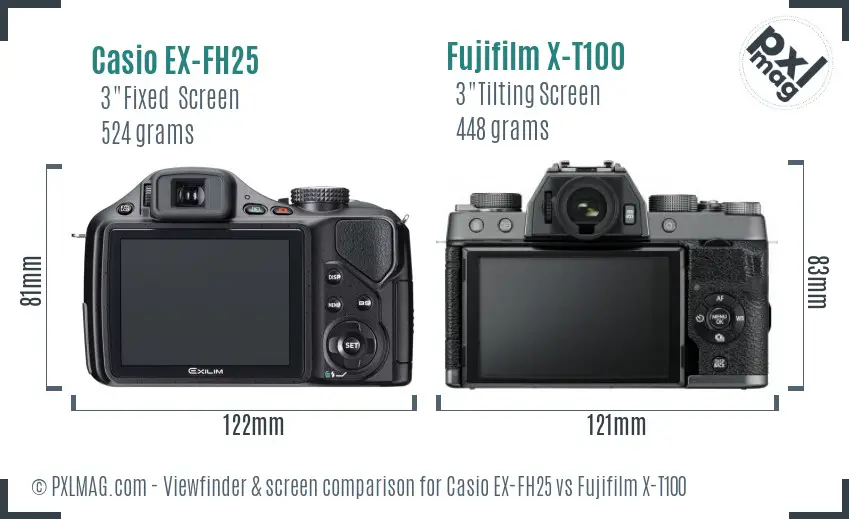 Casio EX-FH25 vs Fujifilm X-T100 Screen and Viewfinder comparison