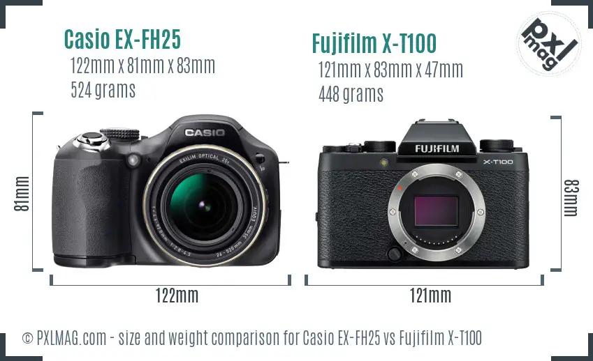 Casio EX-FH25 vs Fujifilm X-T100 size comparison