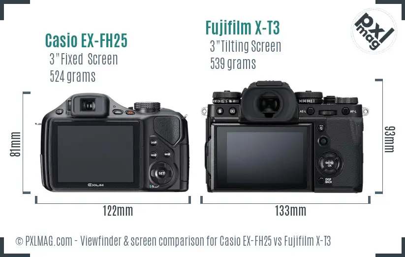 Casio EX-FH25 vs Fujifilm X-T3 Screen and Viewfinder comparison