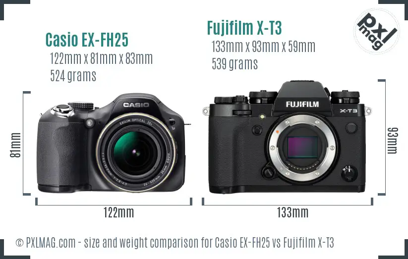 Casio EX-FH25 vs Fujifilm X-T3 size comparison