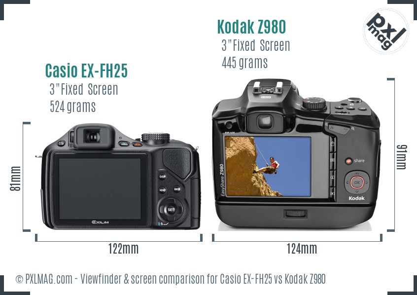 Casio EX-FH25 vs Kodak Z980 Screen and Viewfinder comparison