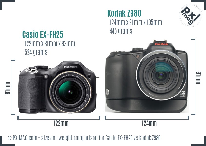 Casio EX-FH25 vs Kodak Z980 size comparison