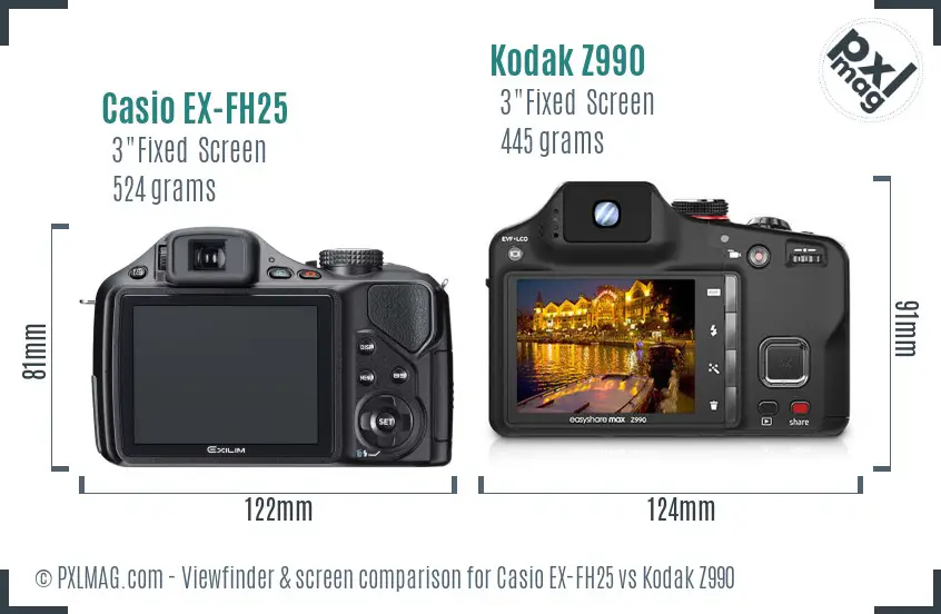 Casio EX-FH25 vs Kodak Z990 Screen and Viewfinder comparison