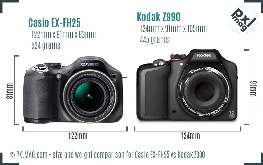 Casio EX-FH25 vs Kodak Z990 size comparison
